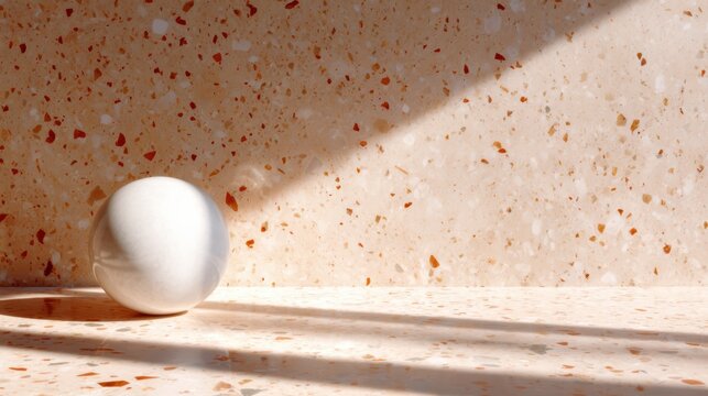 A singular white ball perfectly positioned on a beautifully textured surface, creating a minimalistic aesthetic that emphasizes simplicity and the beauty of shapes and shadows.