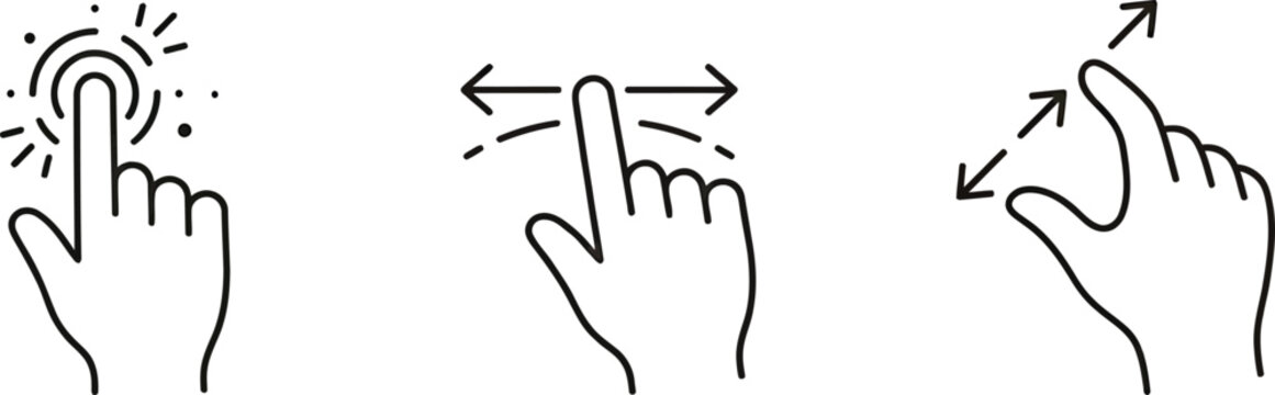 Digital user hand gestures for touchscreen interaction during mobile device navigation against a clean white background