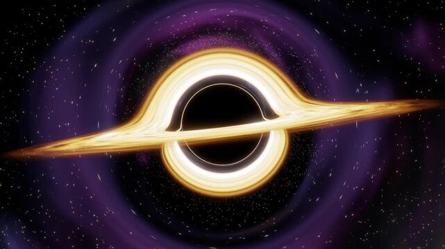 Black Hole with Swirling Accretion Disk and Warping Star Field - Sci-Fi Space, Gravitational Lensing, Seamless Loop