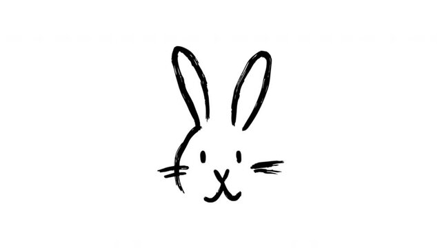 Rabbit Face For Spring Greetings And Animal Branding Wiggle Doodle Animation With Alpha Channel. Bunny Head And Easter Mascot, Transparent Background. 4K Loop Hand Drawn Icon.