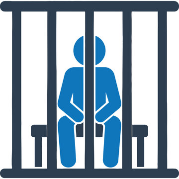 A prisoner sitting behind prison bars icon