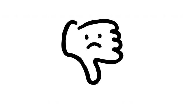 Thumbs Down For Disapproval And Negative Feedback Wiggle Doodle Animation With Alpha Channel. Unlike Gesture And Rejection Symbol, Transparent Background. 4K Loop Hand Drawn Icon.