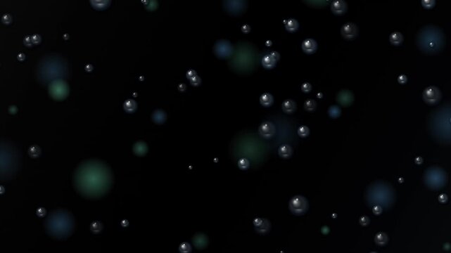 Floating water bubbles rising on dark background, realistic air bubble motion overlay, underwater liquid particle background for video editing