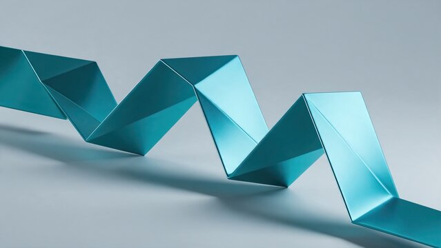 Sharp geometric zigzag ribbon folding through space, vibrant teal and aqua blue