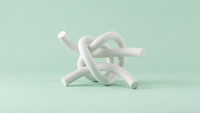 Intertwined matte white cylindrical tubes forming an organic knot, soft shadows
