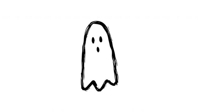 Ghost For Halloween And Spooky Messages Wiggle Doodle Animation With Alpha Channel. Spirit Character And Haunted Theme, Transparent Background. 4K Loop Hand Drawn Icon.