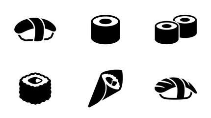 Minimalist sushi icons vector set, black and white Japanese food symbols for restaurant menu © MST