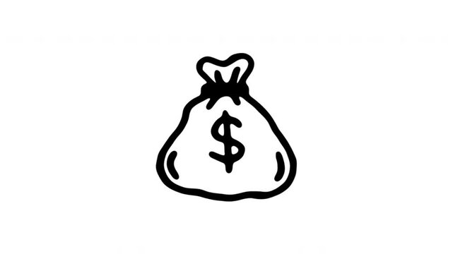 Money Bag For Savings And Financial Wealth Doodle Animation. Cash Symbol And Personal Finance Use. 4K Video Loopable Overlay Element. Hand-Drawn Animated Icon With Alpha Channel.