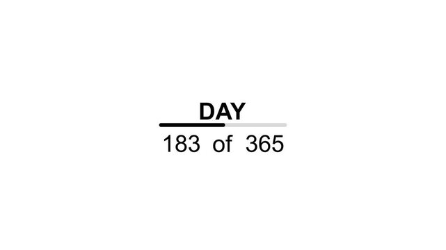 Abstract 0 to 365 days timeline with day text animation. Animated of completing 365 of 365 counter. 4k quality motion video.