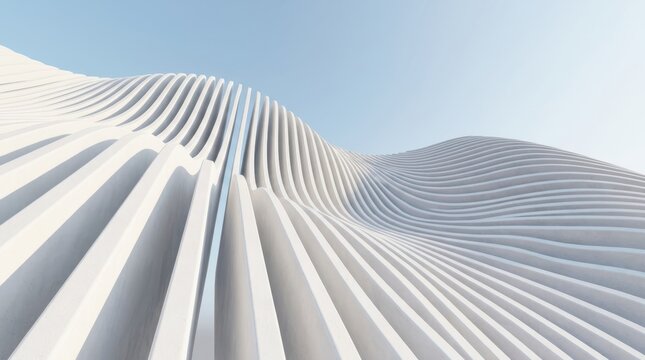 Modern Abstract Architecture 3D Render White Wave Building Exterior Concept Background