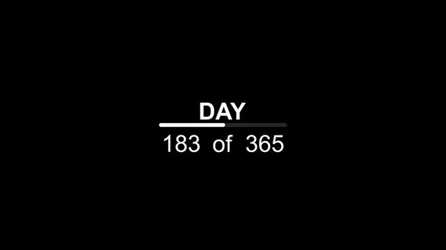 Abstract 0 to 365 days timeline with day text animation. Animated of completing 365 of 365 counter. 4k quality motion video.