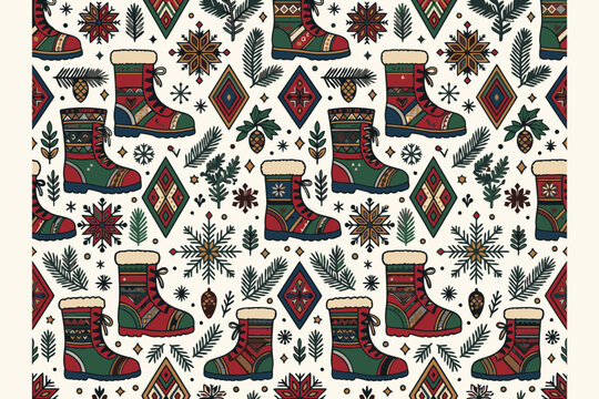 Winter boots and accessories festive pattern design