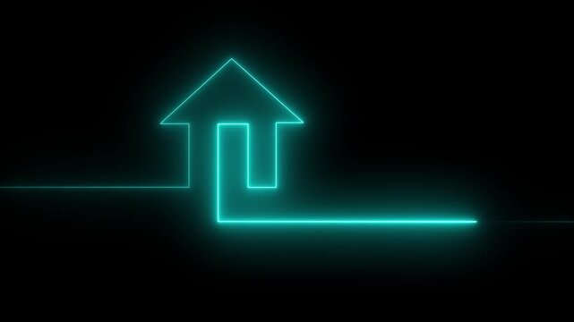 Glowing neon blue color home icon animation black background.4k quality neon line animation video.