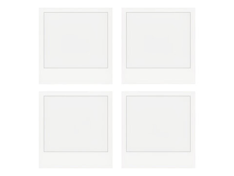 Four blank square instant frames arranged in a two by two grid layout, empty white borders for displaying memories or personal snapshots