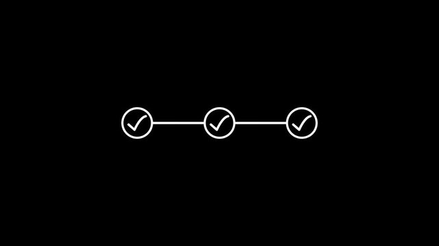 Animated timeline infographic showing step-by-step progress with a black background.4k quality video.