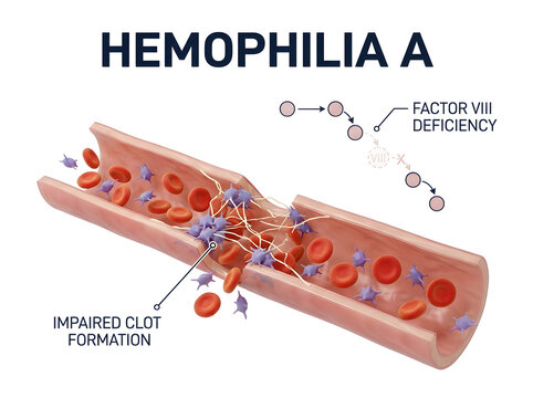Hemophilia a showing factor viii deficiency and impaired clot formation isolated on white background