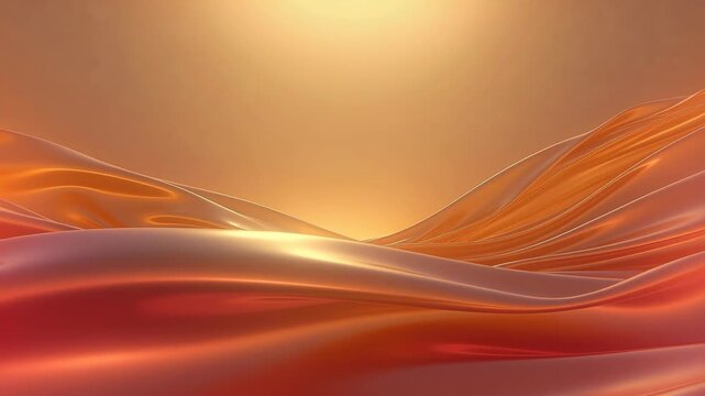 Flowing golden orange waves in an abstract glossy style on a warm gradient background, expressing elegance, energy, and motion