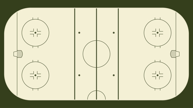 Detailed top-down diagram of an ice hockey rink with goals and markings