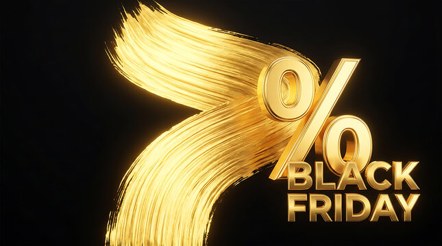 Golden Paint Stroke Black Friday Sale Poster with 3D Gold Percent Symbol