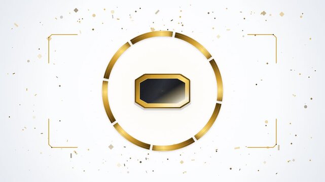 Ultra luxury white and gold promotional motion graphics background for Cyber Week, Black Friday, and high-end retail campaigns. Features precision 3D-beveled octagonal medallion, interlocking segmente