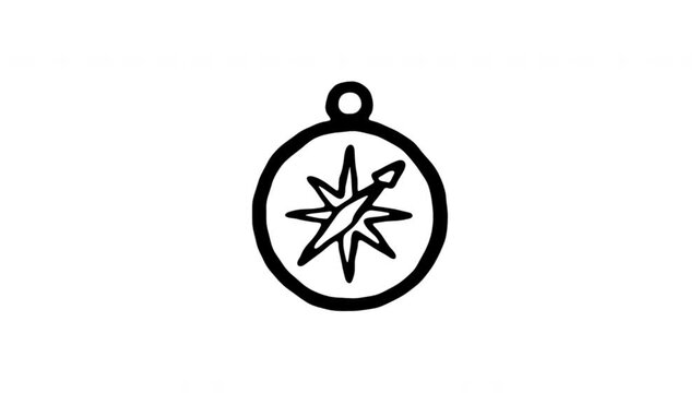 Compass For Navigation And Direction Hand Drawn Doodle Animation With Alpha Channel. Compass Rose And Travel Wayfinding, Transparent Background. 4K Loop Hand Drawn Icon.