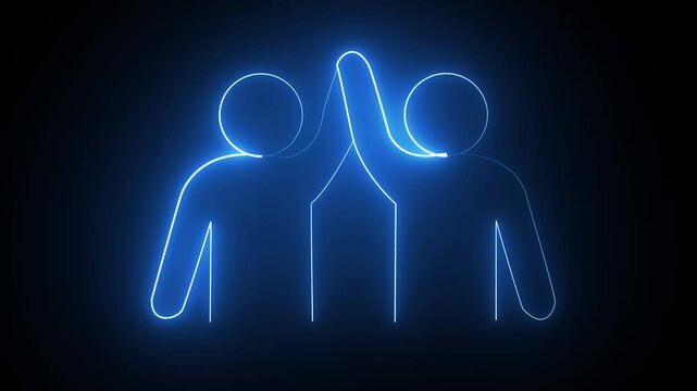 Two glowing stick figure silhouettes holding hands in the dark