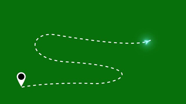 Dashed route line leading to map pin location. White navigation path with arrow and destination marker on green background. Minimal travel and map concept. GPS and logistics icon design, 4K