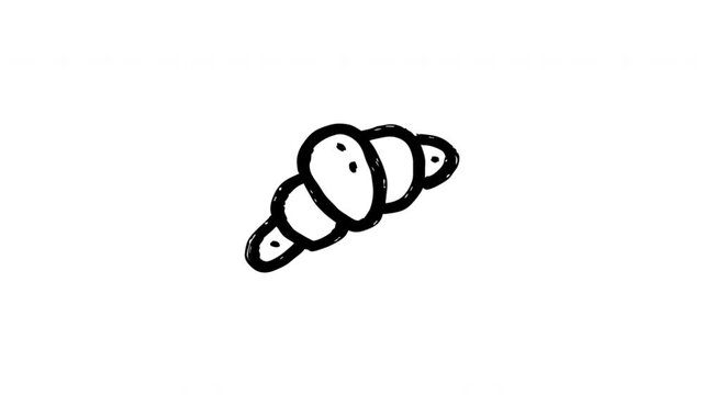 Croissant For Bakery Menus And Breakfast Promotions Doodle Animation. Pastry And Baked Food Symbol. 4K Video Loopable Overlay Element. Hand-Drawn Animated Icon With Alpha Channel.