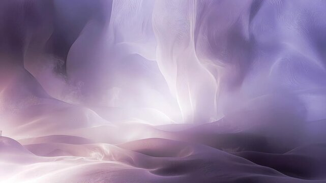 Abstract lavender dunes with flowing silk-like textures and luminous mist on a soft dark background, evoking calm, luxury, and serenity