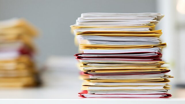 Tall Document Stack Folders, Document Management Concept Photography