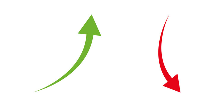 Green Upward Curved Arrow and Red Downward Curved Arrow Isolated on White Background
