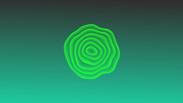Futuristic Glowing Green Circular Sound Wave Expanding Motion Background, Abstract Tech Digital Frequency Visualizer Animation Loop for Sci-Fi, Data Network, and Cyber Technology Projects.