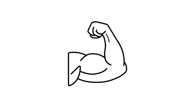 Animated Strong Biceps Muscle Flexing Fitness Line Icon Motion Graphic Element for Workout Gym Health UI UX Design on White Background, with video animation.