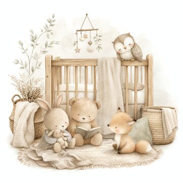 Sleepy Owlet Dozing on Wooden Crib Rail in Nursery