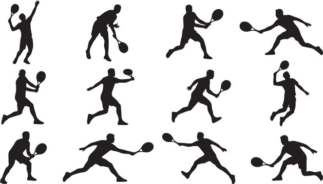Tennis Player Action Silhouettes Set   