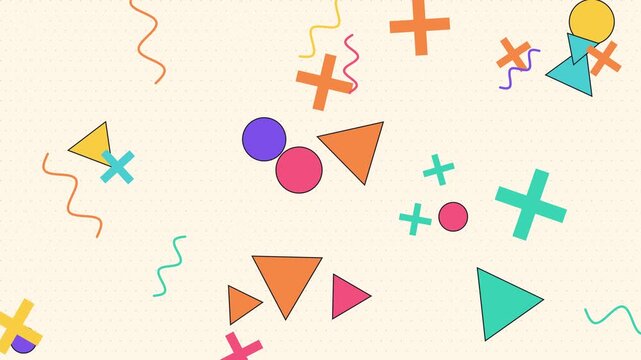 Colorful Geometric Shapes with Playful Patterns and Bright Background Elements