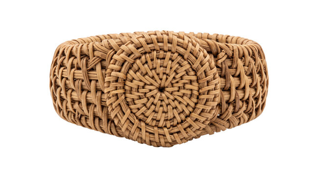 Handwoven rattan bracelet with a circular centerpiece isolated on a clean white background