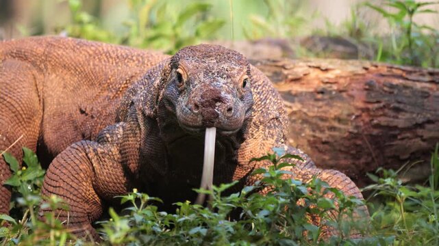 Komodo Dragon flick out their long, forked tongues to "taste" or "smell" the air to track food and navigate their surroundings.