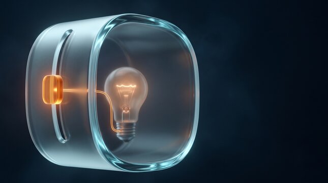 Transparent smart lighting device with glowing bulb and connected control module