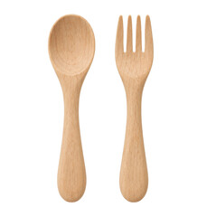 Obraz na płótnie Canvas A pair of small wooden spoon and fork utensils isolated on a clean white background surface
