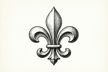 Vintage ink drawing illustration of royal heraldic fleur de lis symbol isolated on background © buena17