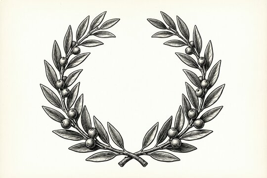 Detailed engraving ink drawing illustration of classical Greek laurel wreath isolated on white background