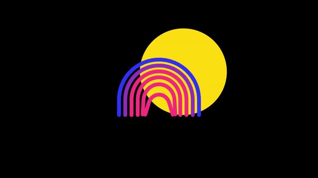 Abstract colorful rainbow arc animation with yellow circle on black background. Modern graphic design element, clean motion graphic for intros, branding, and digital projects on Transparent Background