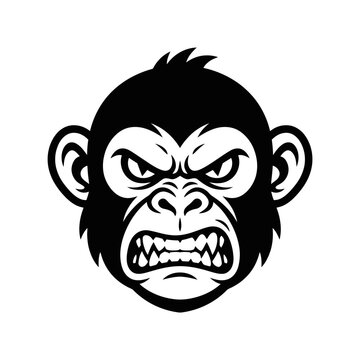 Angry monkey face black and white mascot logo.