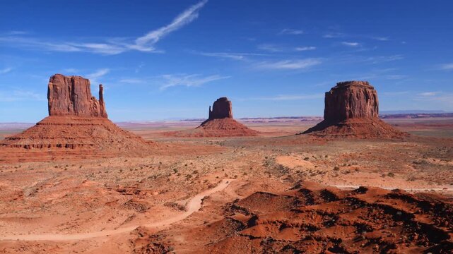 Monument Valley, located on the border of Arizona and Utah in the United States, within the Navajo Nation reservation.