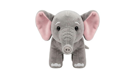 Cute grey plush elephant toy with large pink ears isolated on a clean white background studio © Ophelia
