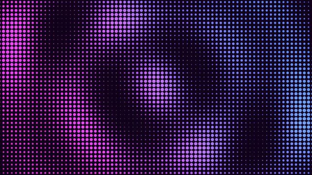 Halftone dot pattern waves moving smoothly with neon pink and purple gradient, creating a futuristic digital grid texture backdrop, seamless loop animation