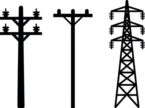 Three different types of electrical power transmission towers