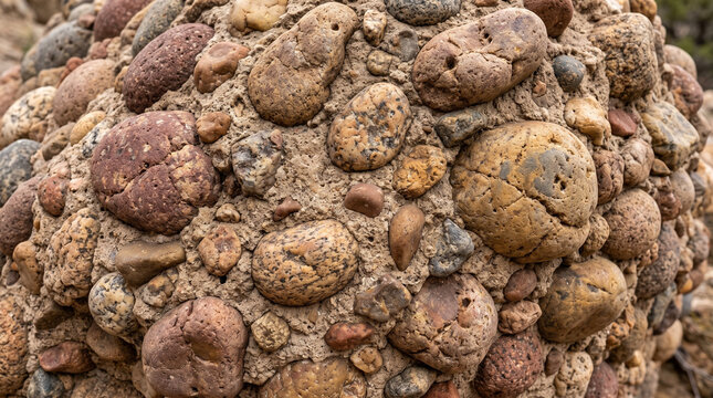 Conglomerate rounded pebbles cemented together in natural texture  