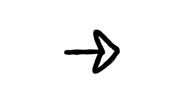Right Arrow For Forward Navigation And Next Selection Hand-Drawn Doodle Animation On Transparent Background. Direction Symbol And User Interface Control. Seamless Animated Icon.